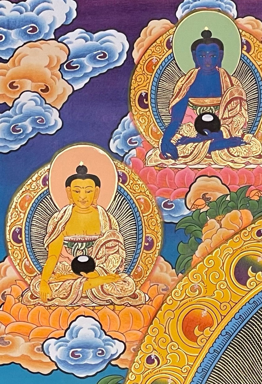 Chenrezig thangka, detail: top-left corner