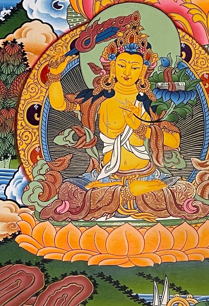Chenrezig thangka, detail: bottom-left corner