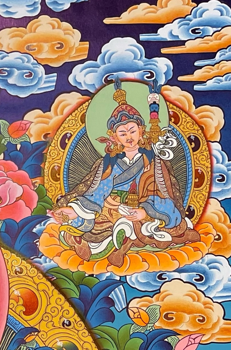 White Tara thangka, detail: top-right corner