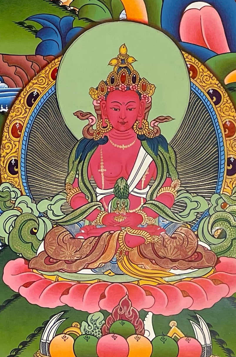 White Tara thangka, detail: bottom-left corner