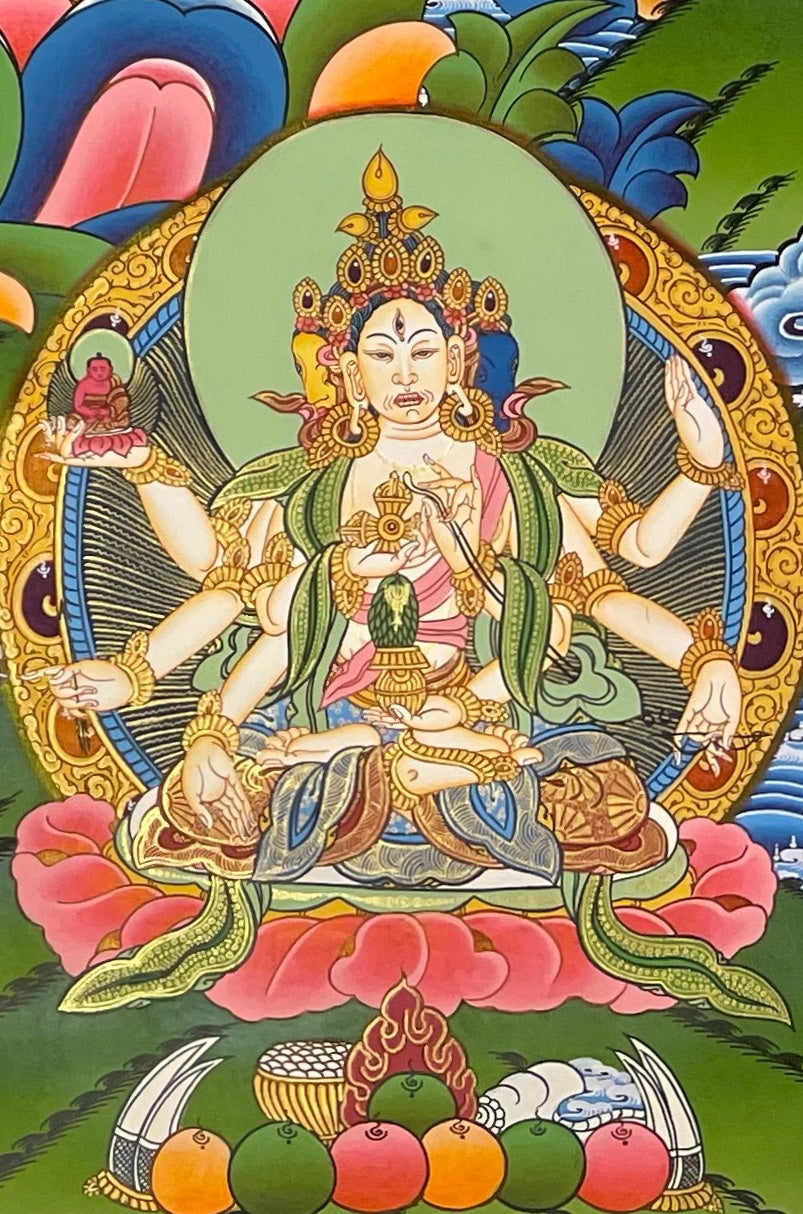 White Tara thangka, detail: bottom-right corner