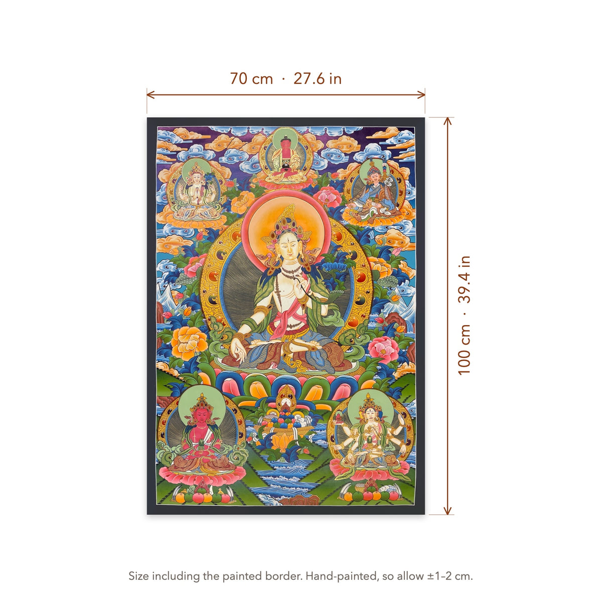 Size diagram: 70 × 100 cm (27.6 × 39.4 in), including the painted border