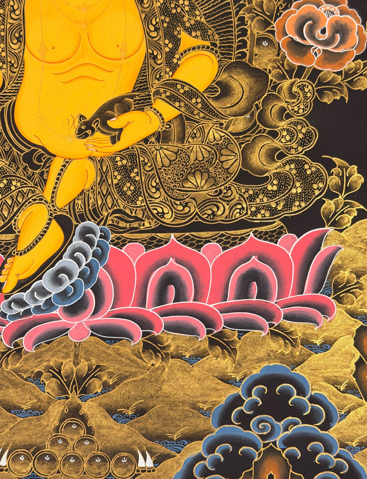 Yellow Jambhala thangka, close-up photo 2 of 5