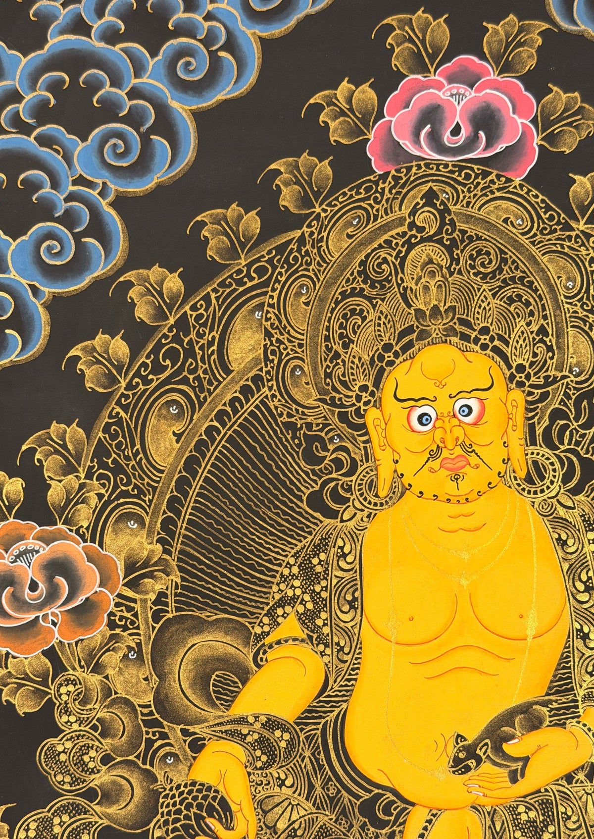 Yellow Jambhala thangka, close-up photo 3 of 5