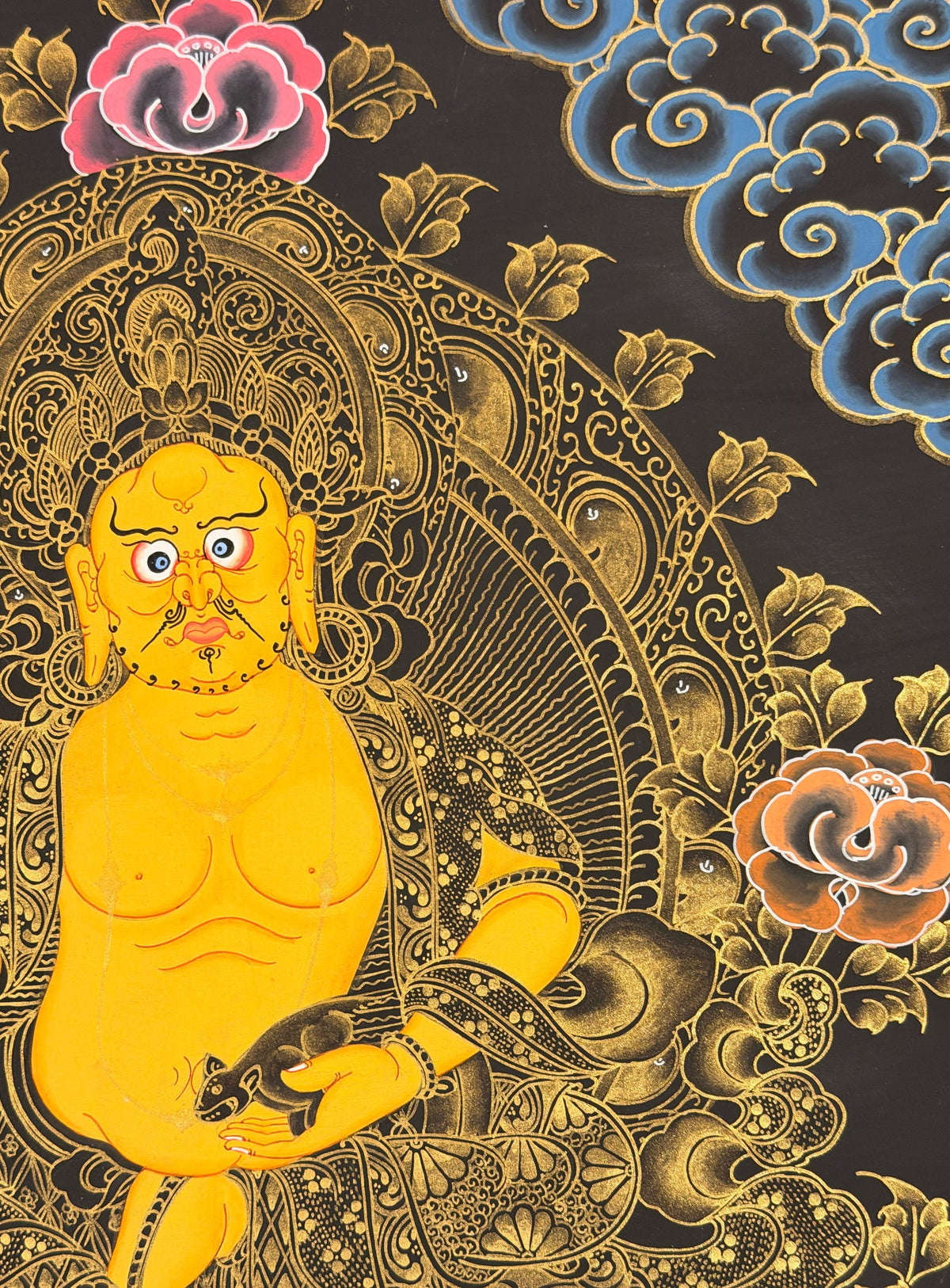 Yellow Jambhala thangka, close-up photo 4 of 5