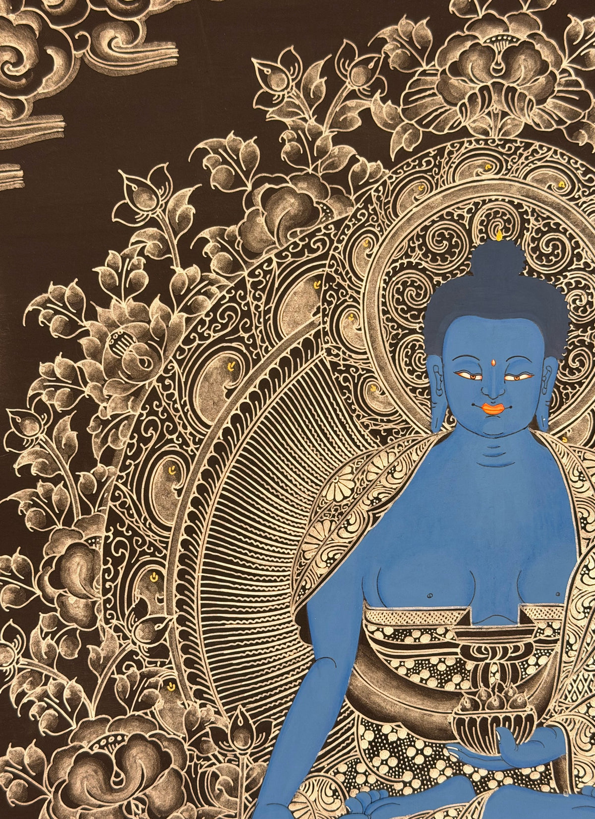 Medicine Buddha thangka, close-up photo 3 of 5