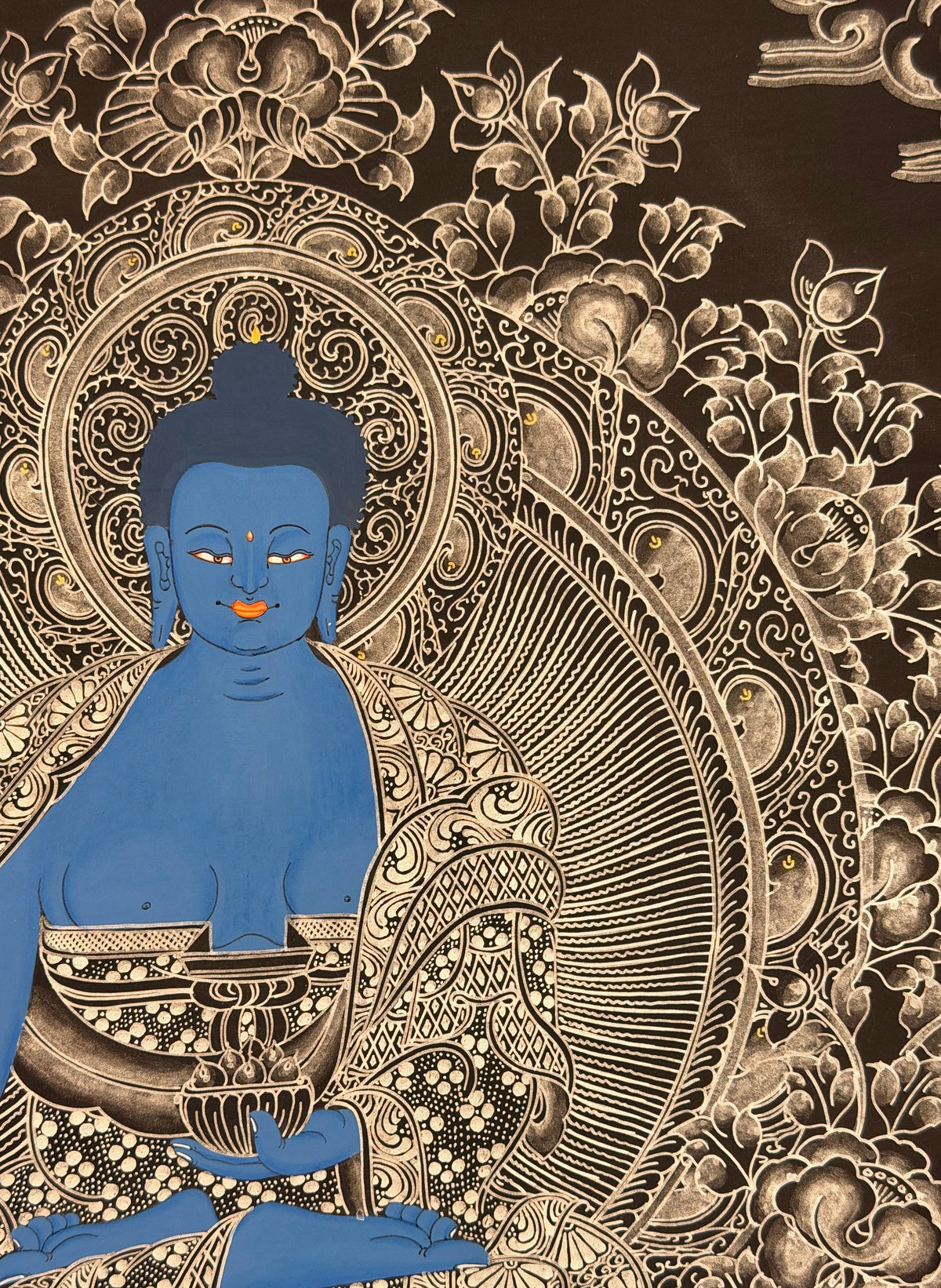 Medicine Buddha thangka, close-up photo 4 of 5