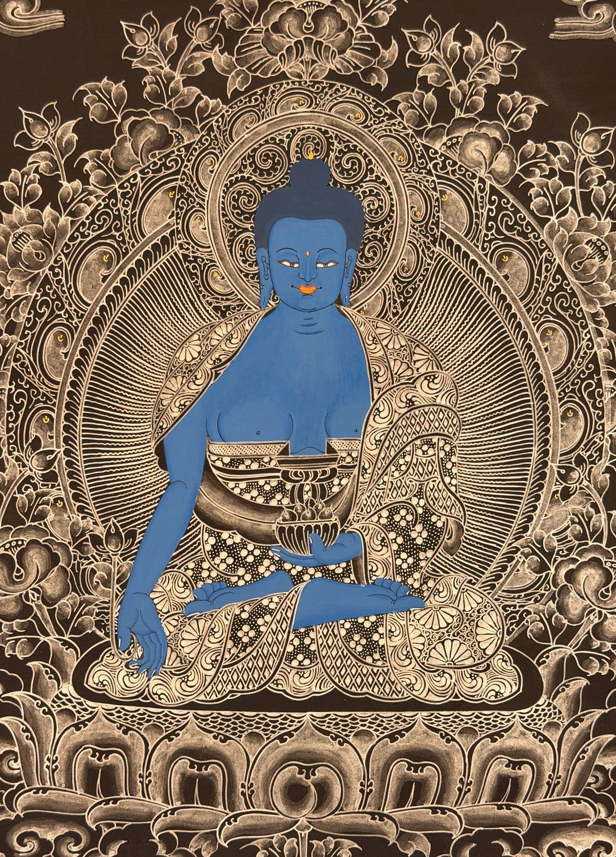 Medicine Buddha thangka, close-up photo 5 of 5