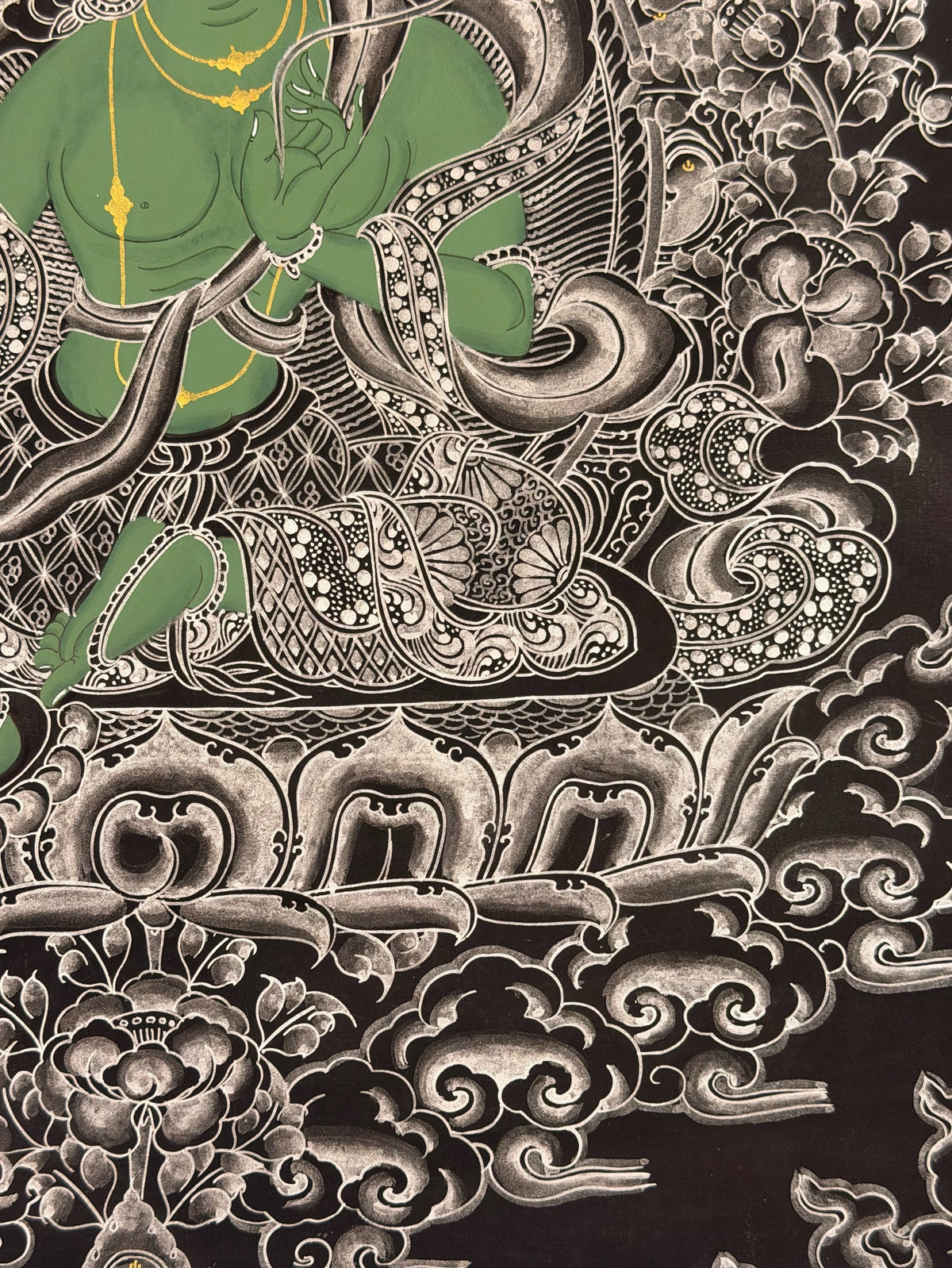 Green Tara thangka, close-up photo 2 of 5