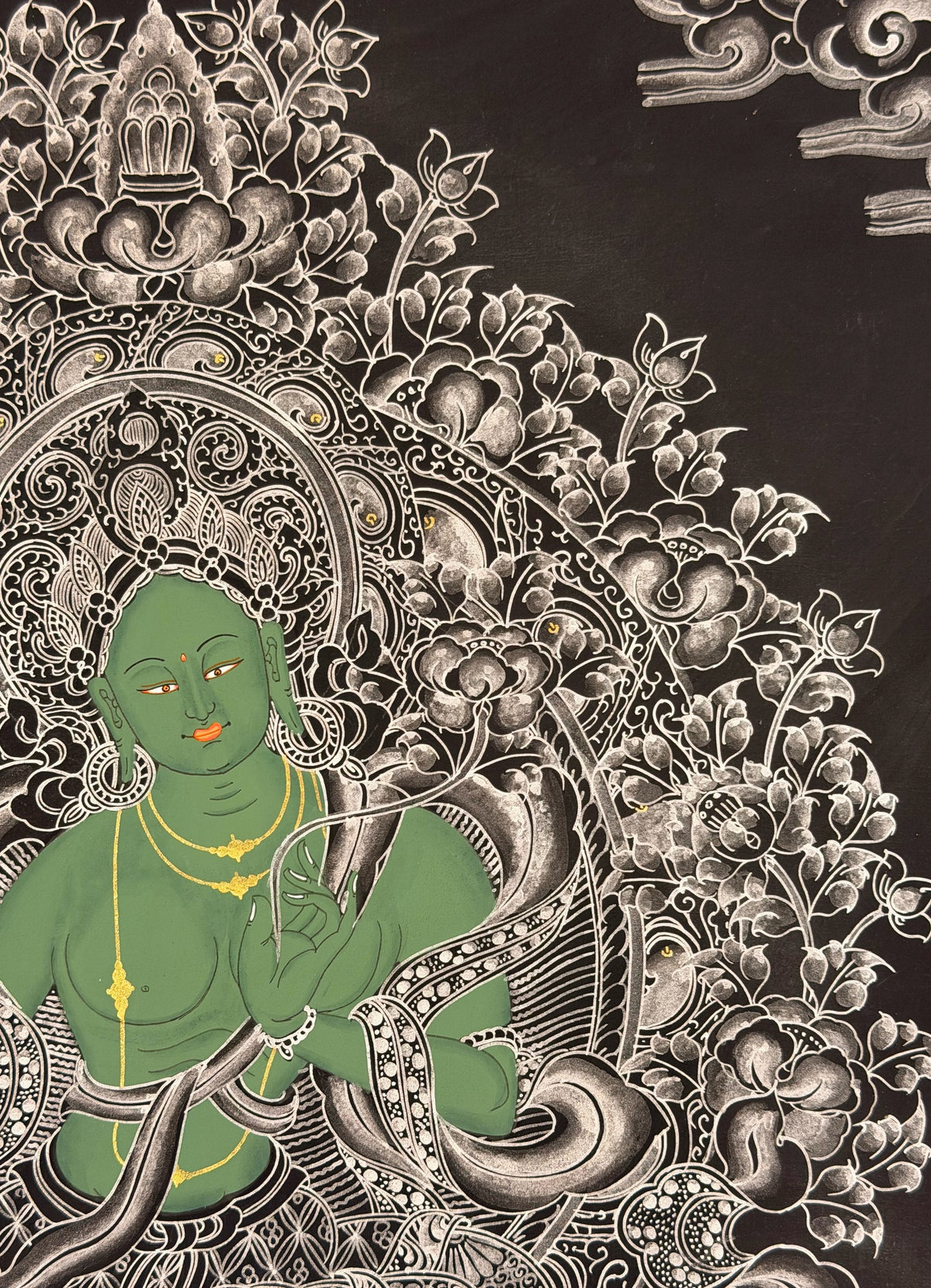 Green Tara thangka, close-up photo 4 of 5