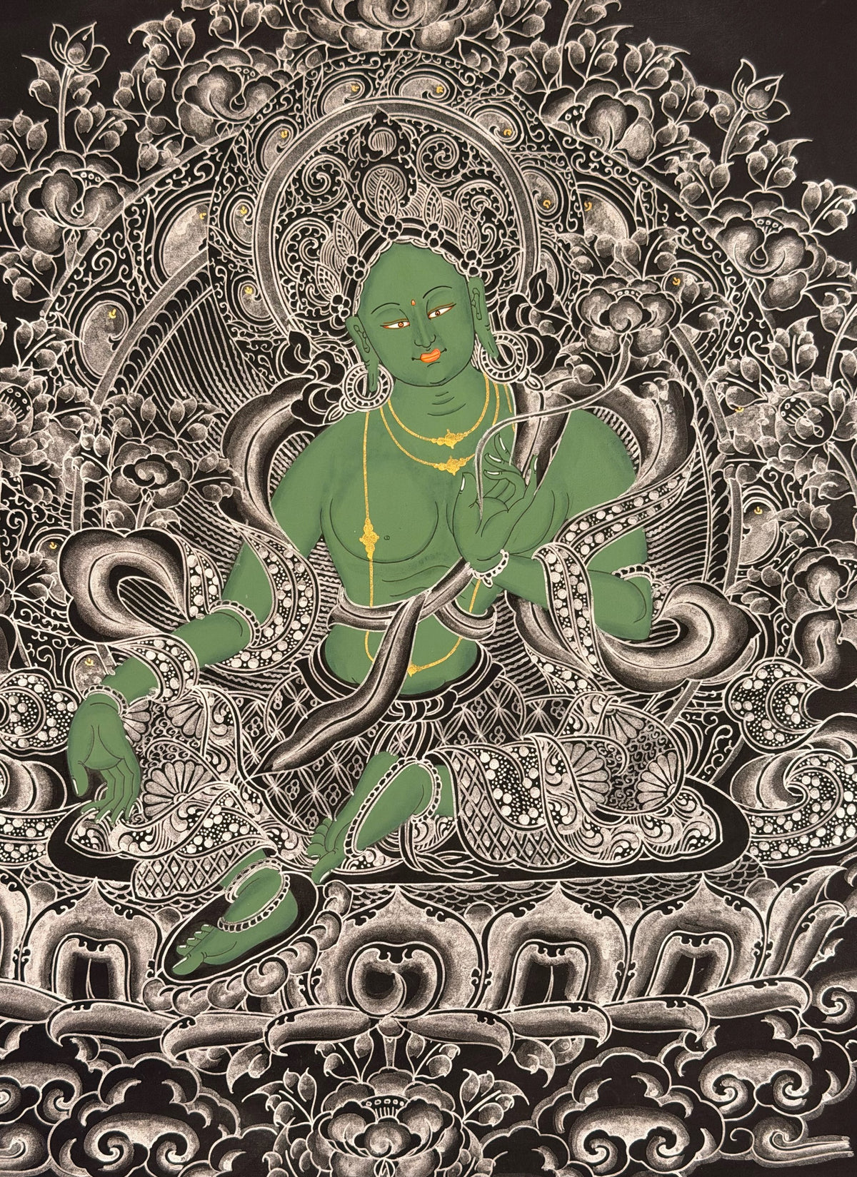Green Tara thangka, close-up photo 5 of 5