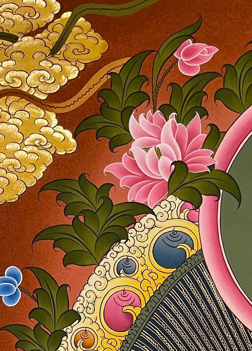 White Tara thangka, detail: top-left corner