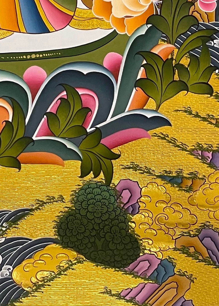 White Tara thangka, detail: bottom-right corner