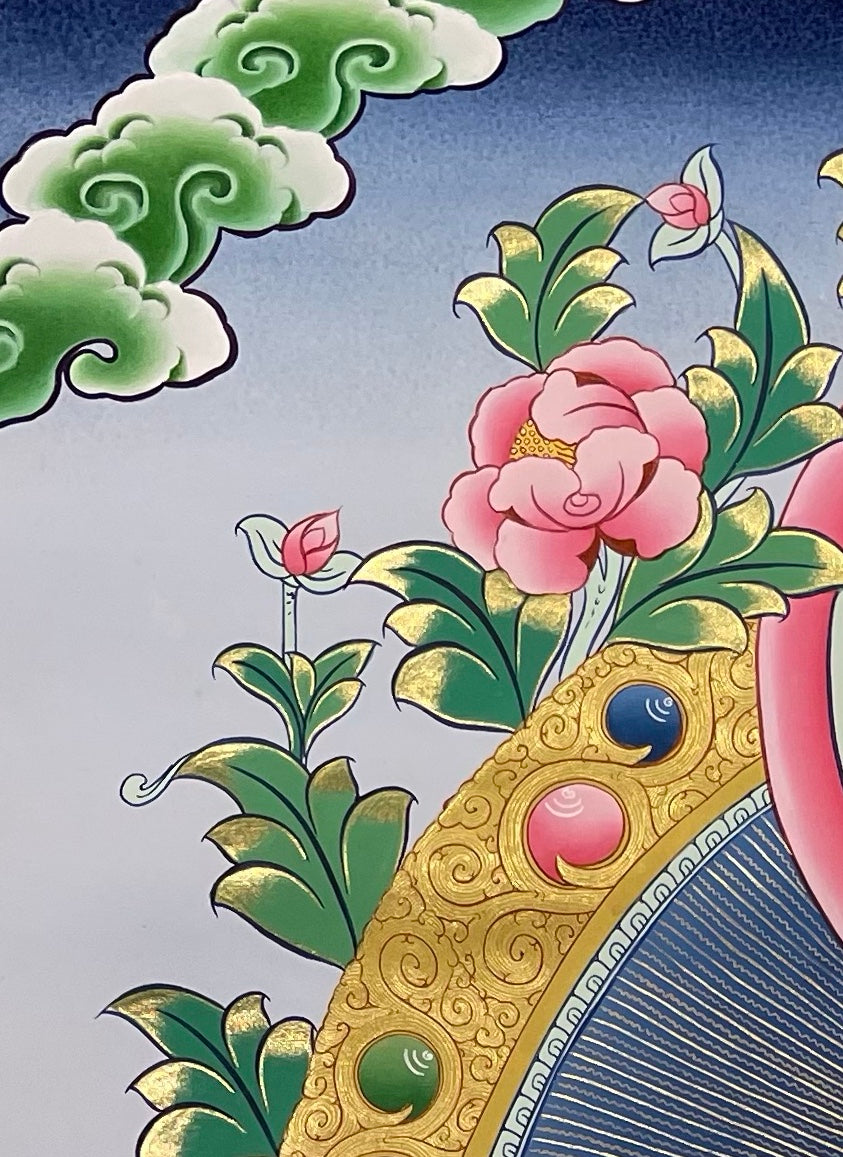 White Tara thangka, detail: top-left corner
