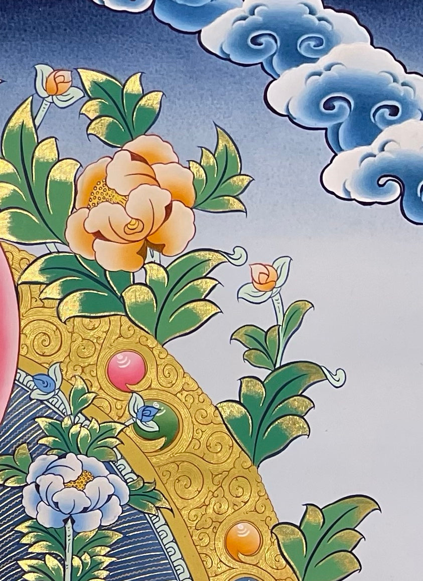 White Tara thangka, detail: top-right corner