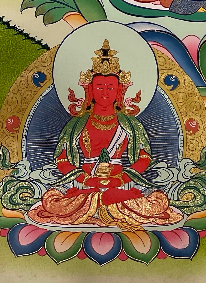 White Tara thangka, detail: bottom-left corner