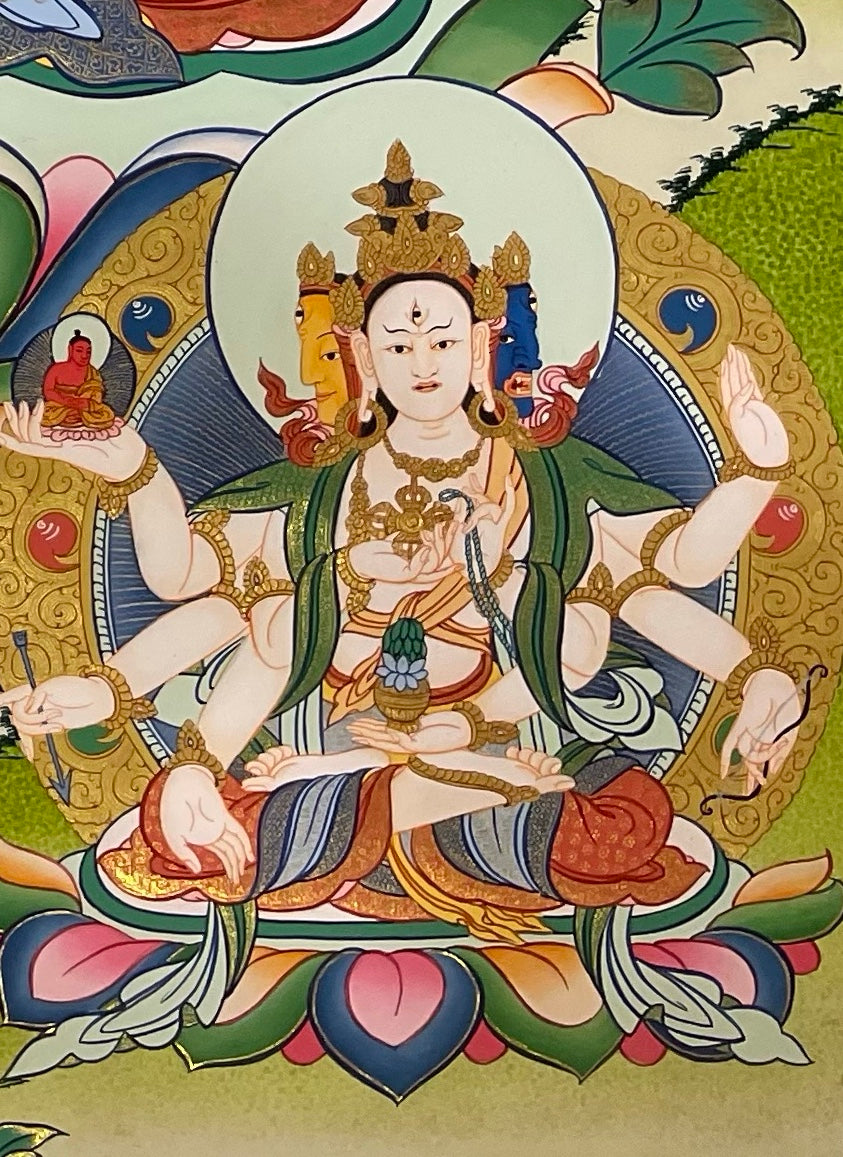 White Tara thangka, detail: bottom-right corner