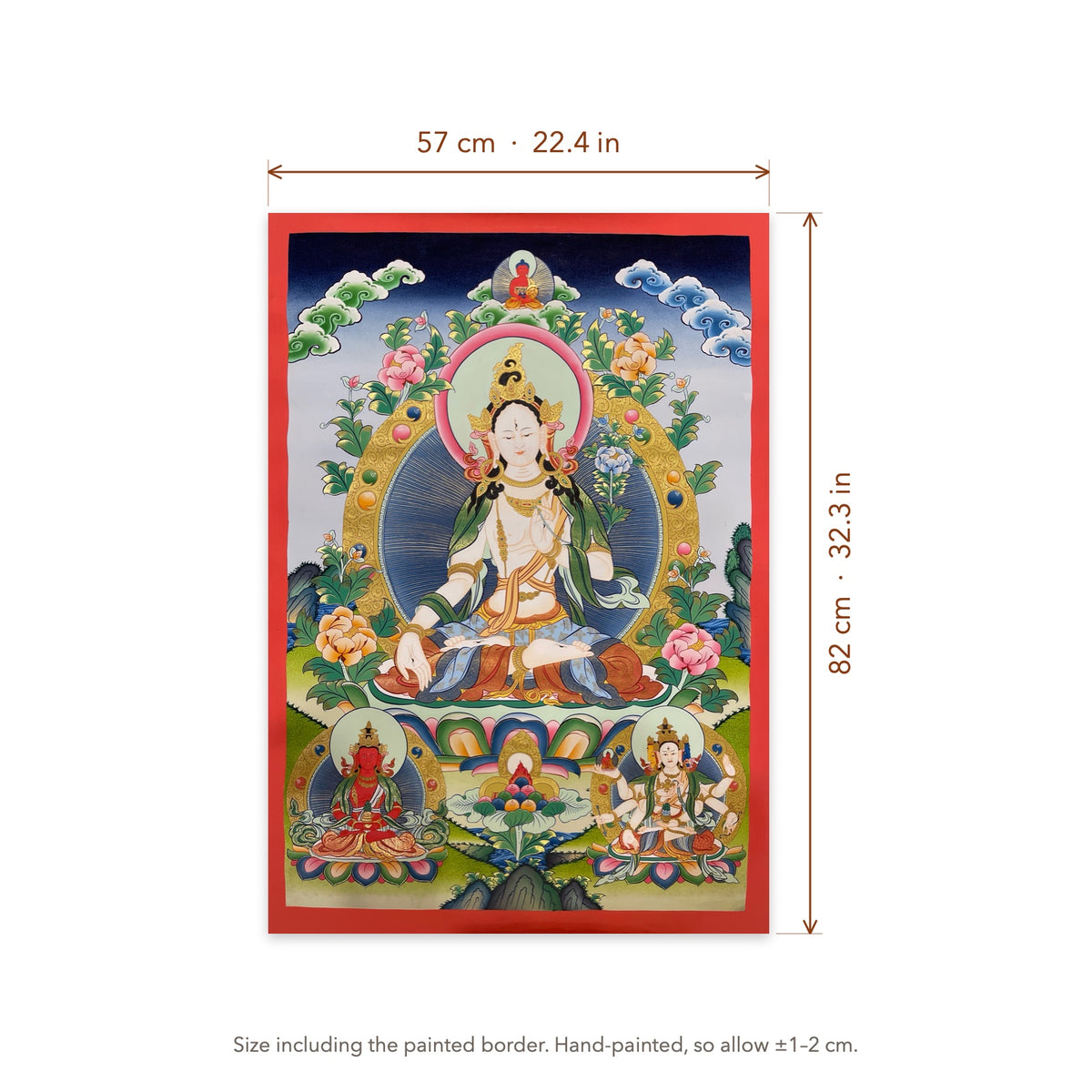 Size diagram: 57 × 82 cm (22.4 × 32.3 in), including the painted border