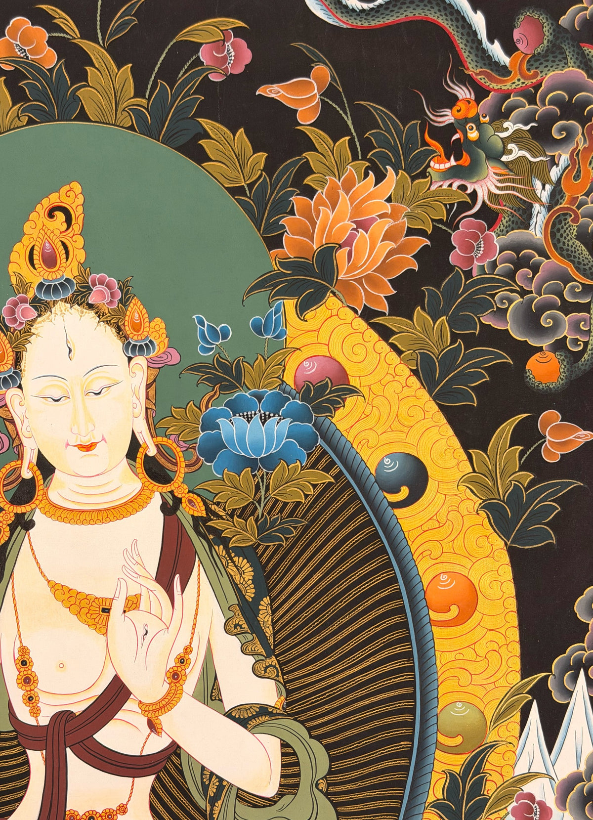 White Tara thangka, close-up photo 4 of 5