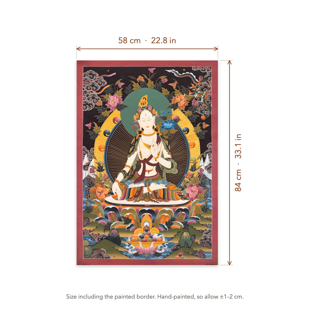 Size diagram: 58 × 84 cm (22.8 × 33.1 in), including the painted border