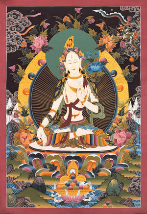 White Tara Thangka – 58×84 cm, Master Grade