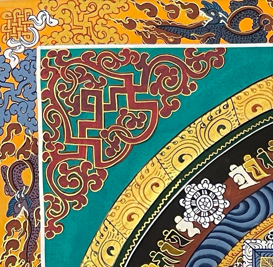Kalachakra Mandala thangka, detail: top-left corner