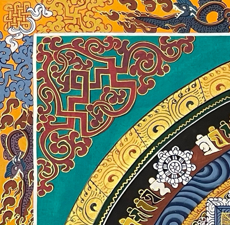 Kalachakra Mandala thangka, detail: top-left corner
