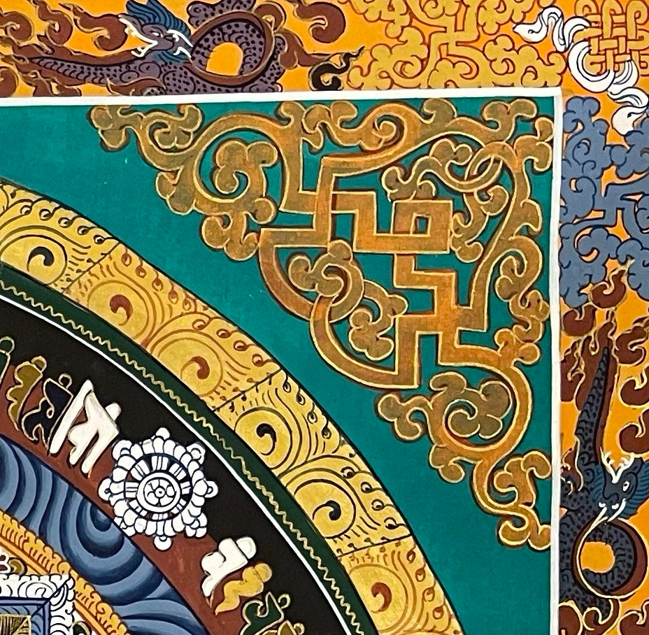 Kalachakra Mandala thangka, detail: top-right corner