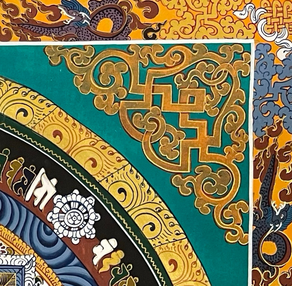 Kalachakra Mandala thangka, detail: top-right corner