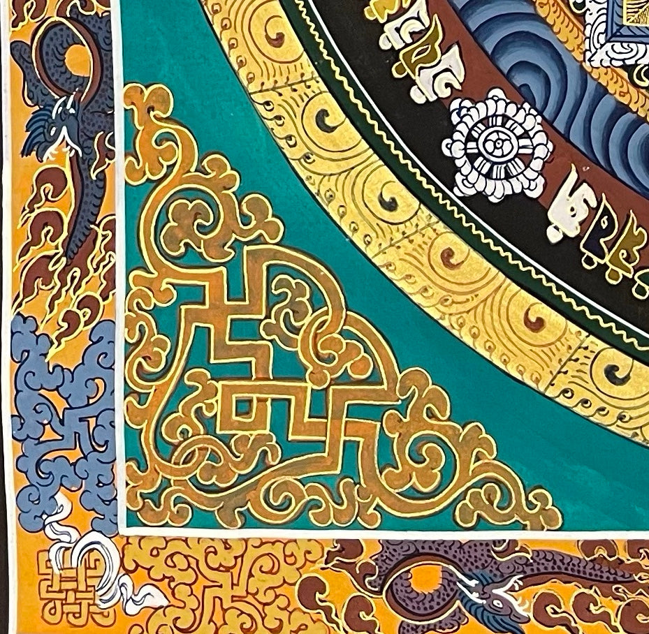 Kalachakra Mandala thangka, detail: bottom-left corner