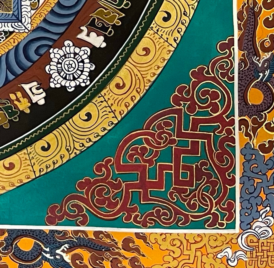 Kalachakra Mandala thangka, detail: bottom-right corner