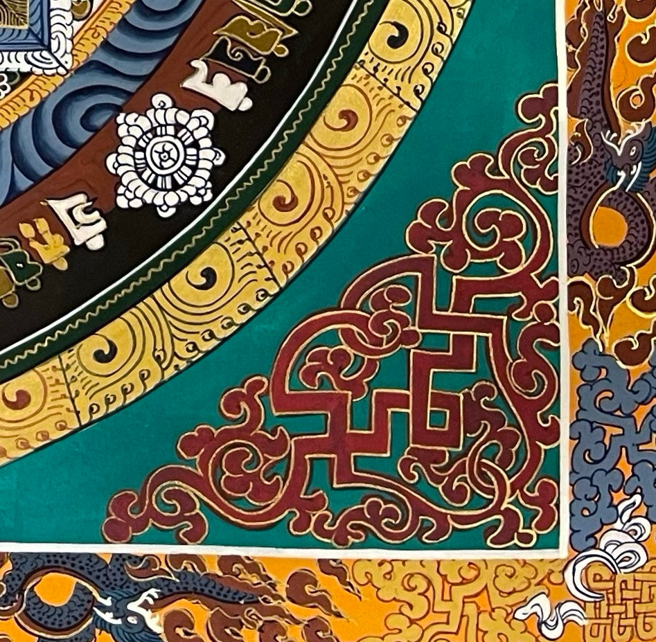 Kalachakra Mandala thangka, detail: bottom-right corner