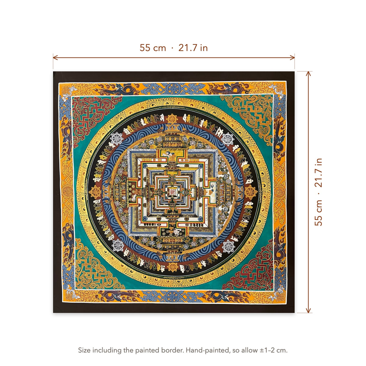 Size diagram: 55 × 55 cm (21.7 × 21.7 in), including the painted border