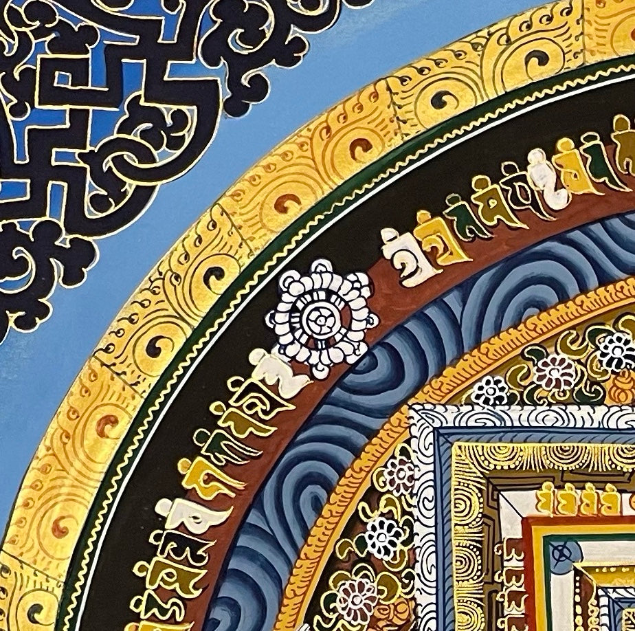 Kalachakra Mandala thangka, detail: top-left corner