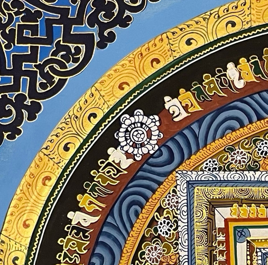 Kalachakra Mandala thangka, detail: top-left corner