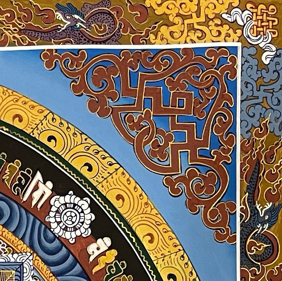 Kalachakra Mandala thangka, detail: top-right corner