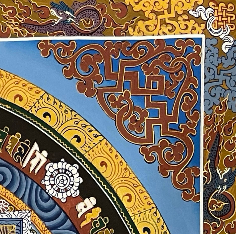 Kalachakra Mandala thangka, detail: top-right corner