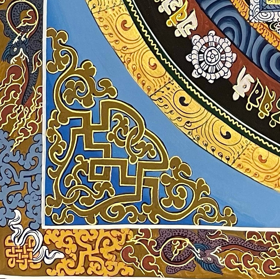 Kalachakra Mandala thangka, detail: bottom-left corner