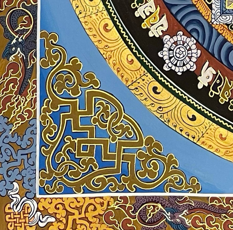 Kalachakra Mandala thangka, detail: bottom-left corner