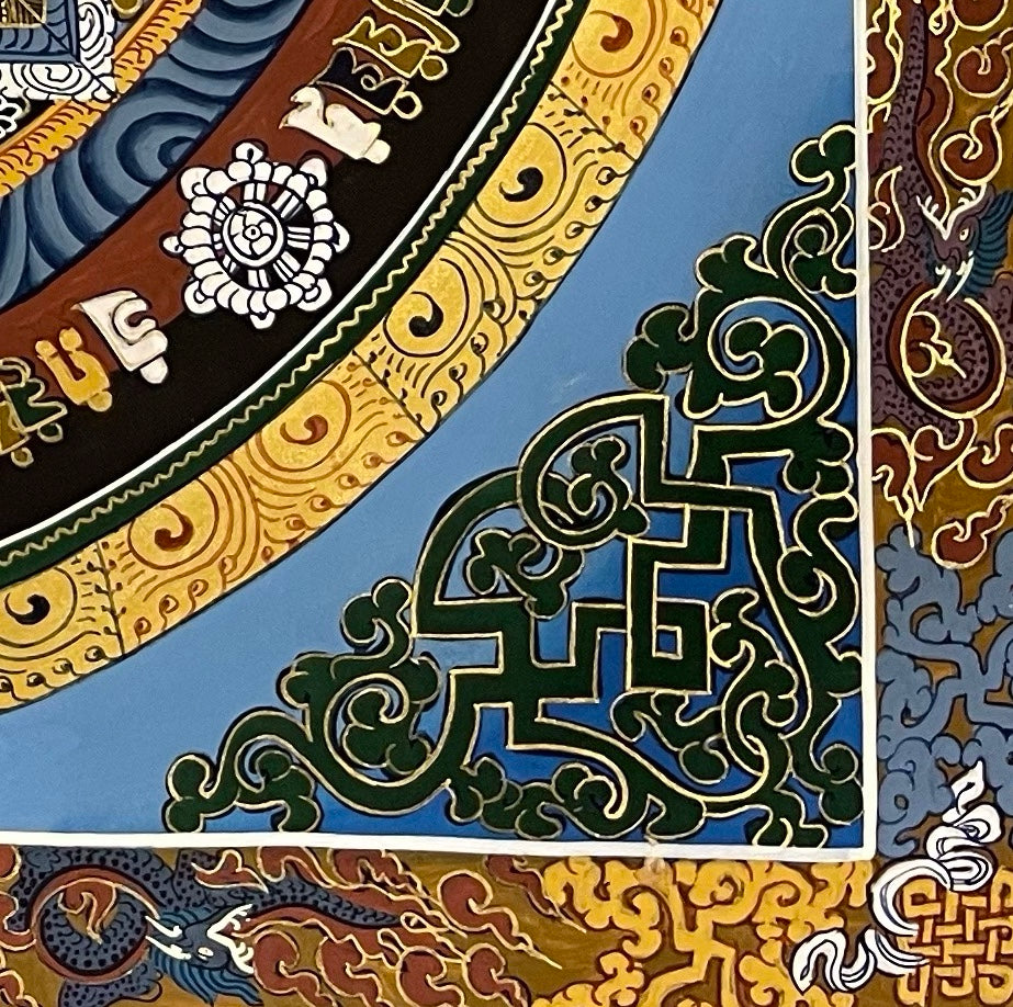 Kalachakra Mandala thangka, detail: bottom-right corner