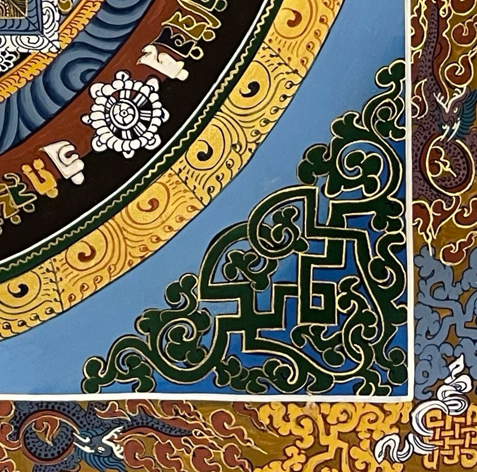 Kalachakra Mandala thangka, detail: bottom-right corner