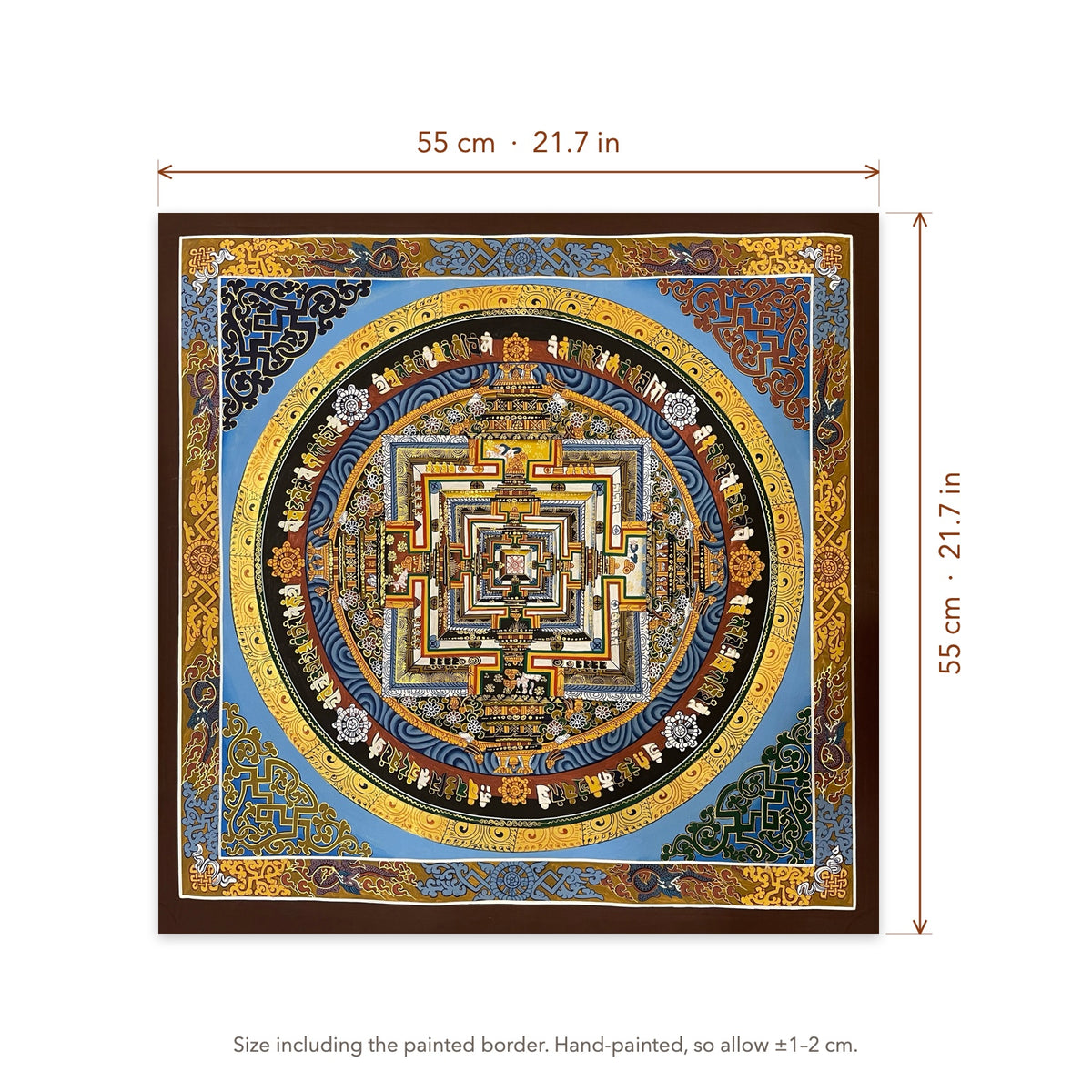 Size diagram: 55 × 55 cm (21.7 × 21.7 in), including the painted border