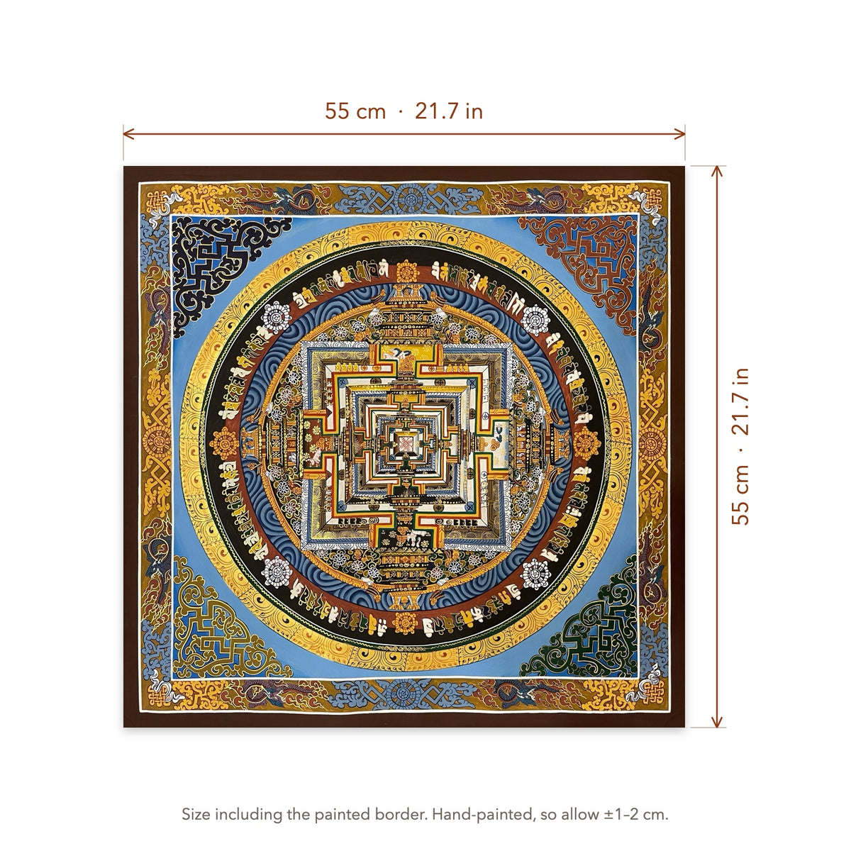 Size diagram: 55 × 55 cm (21.7 × 21.7 in), including the painted border