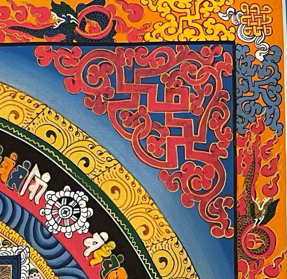 Kalachakra Mandala thangka, detail: top-right corner