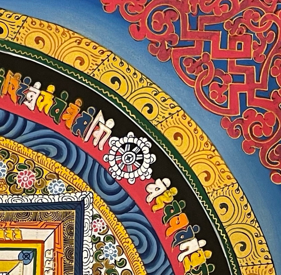 Kalachakra Mandala thangka, detail: top-right corner