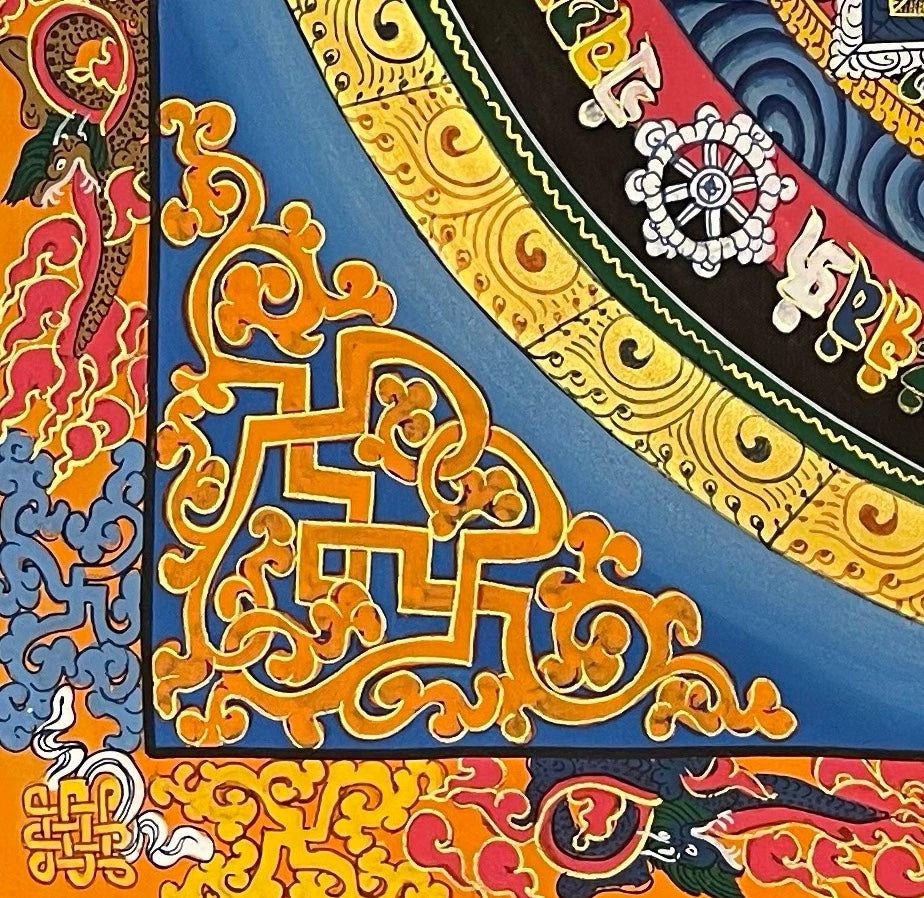 Kalachakra Mandala thangka, detail: bottom-left corner