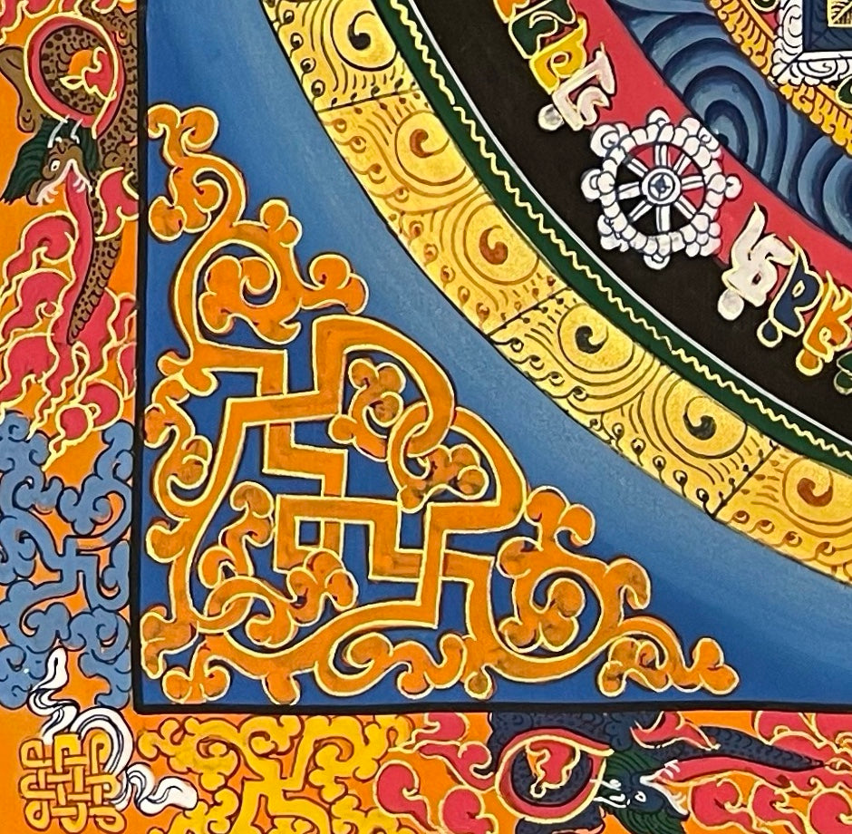 Kalachakra Mandala thangka, detail: bottom-left corner