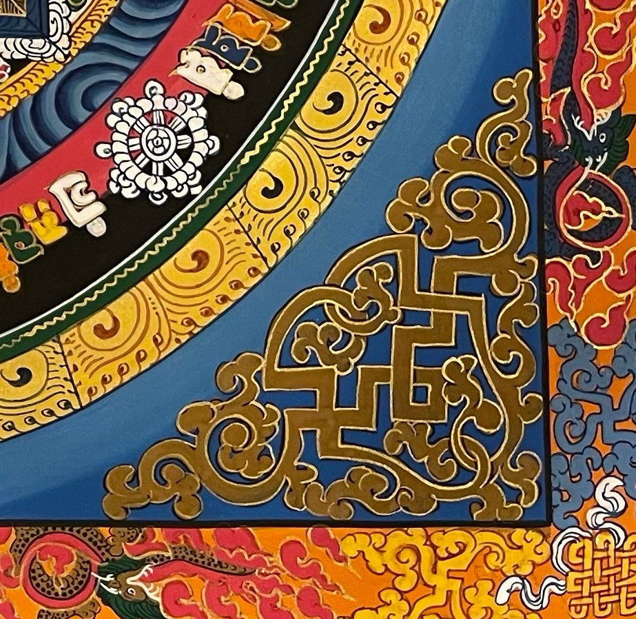 Kalachakra Mandala thangka, detail: bottom-right corner