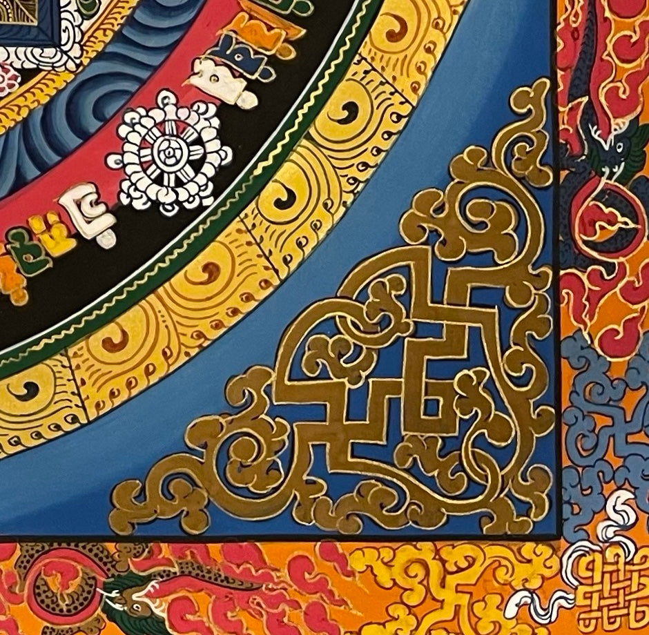 Kalachakra Mandala thangka, detail: bottom-right corner