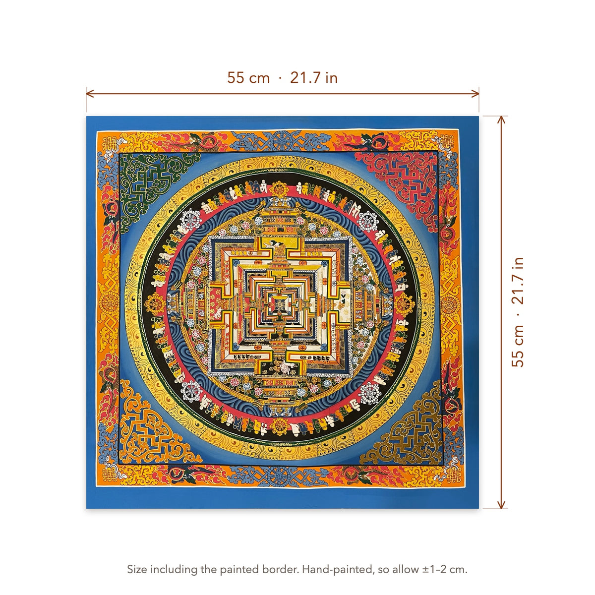 Size diagram: 55 × 55 cm (21.7 × 21.7 in), including the painted border